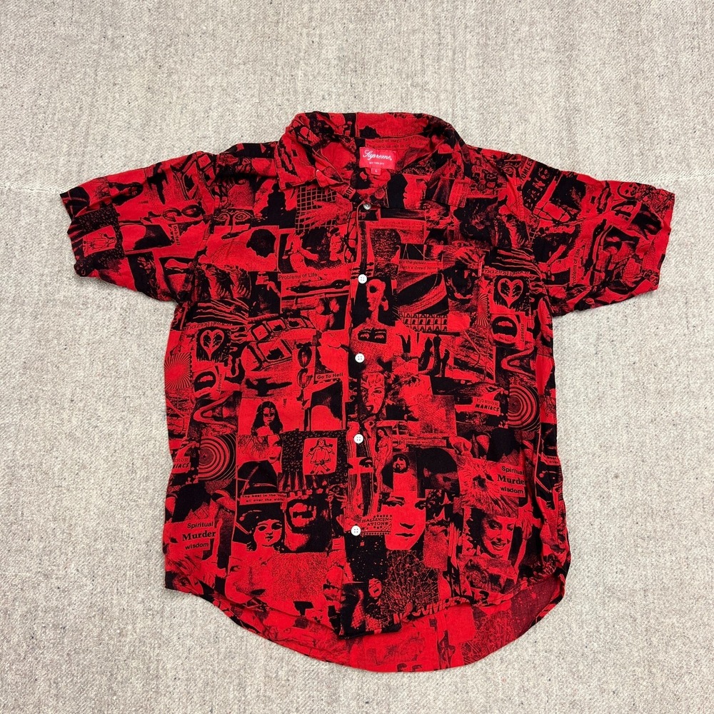 Supreme Rayon Vibrations Button Up Shirt Mens Large Red Horror Comic Movie